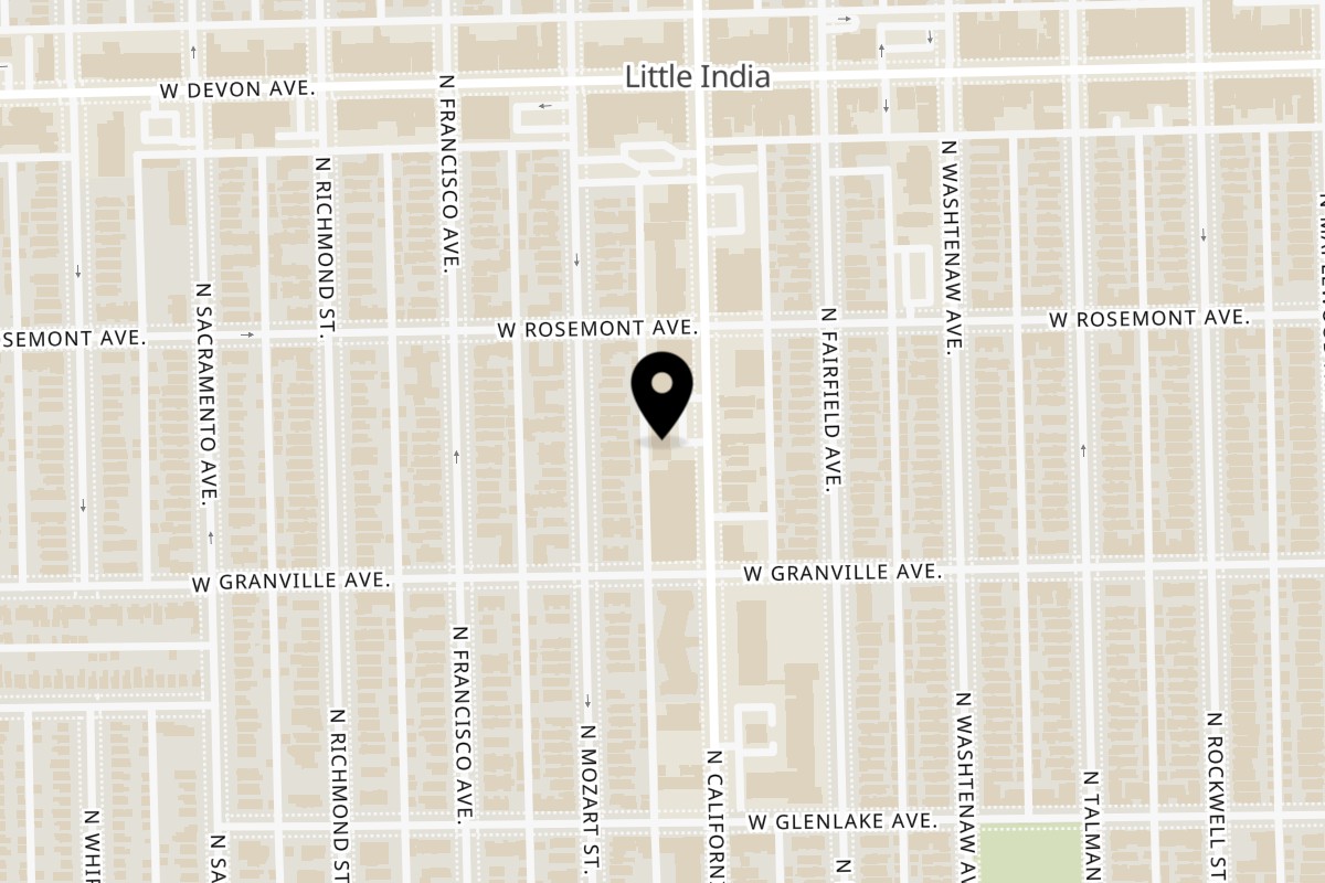 Map showing the location of The Halal Burger chicago on 6234 N California Ave in Chicago